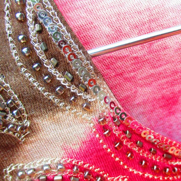 INC Pink & Brown Tie Dye Tunic w/ Bead Accents 2X - Picture 7 of 11